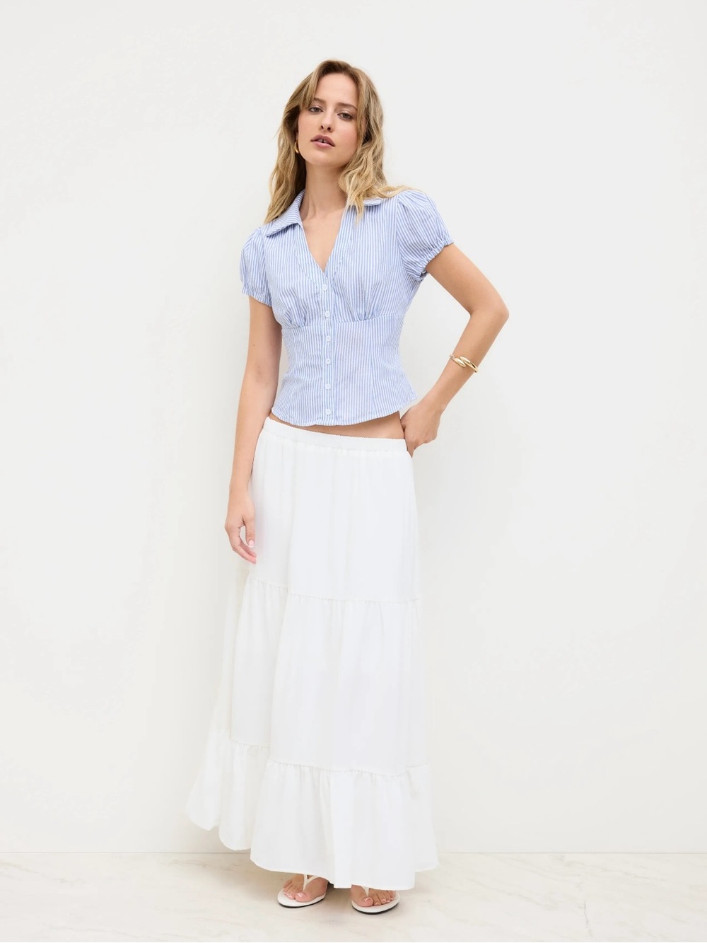 Cider White Tiered Maxi Skirt
